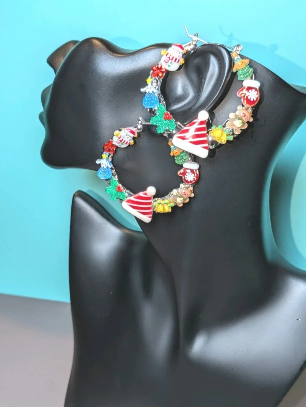 Hand Crafted Festive Red & Multicolor Holiday Hoop Earrings For Women And Girls